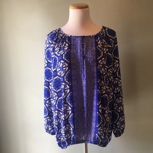 Royal Blue and White Blouse